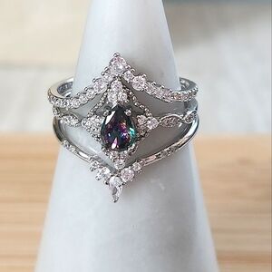 NWT Ryze Love Story Mystic Crystal .925 Sterling Silver Triple Ring - Size 10